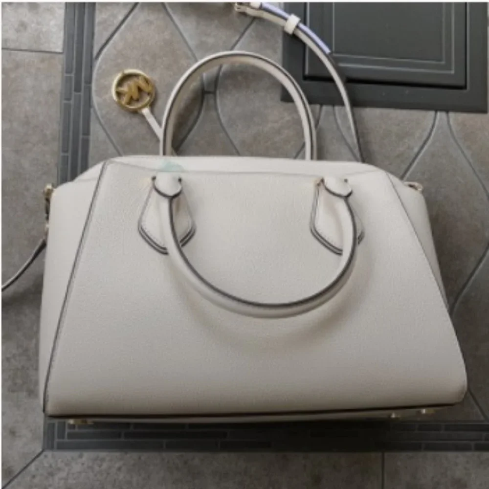 Michael Kors Daria Large Satchel Bag Leather Light Cream - Picture 6 of 15